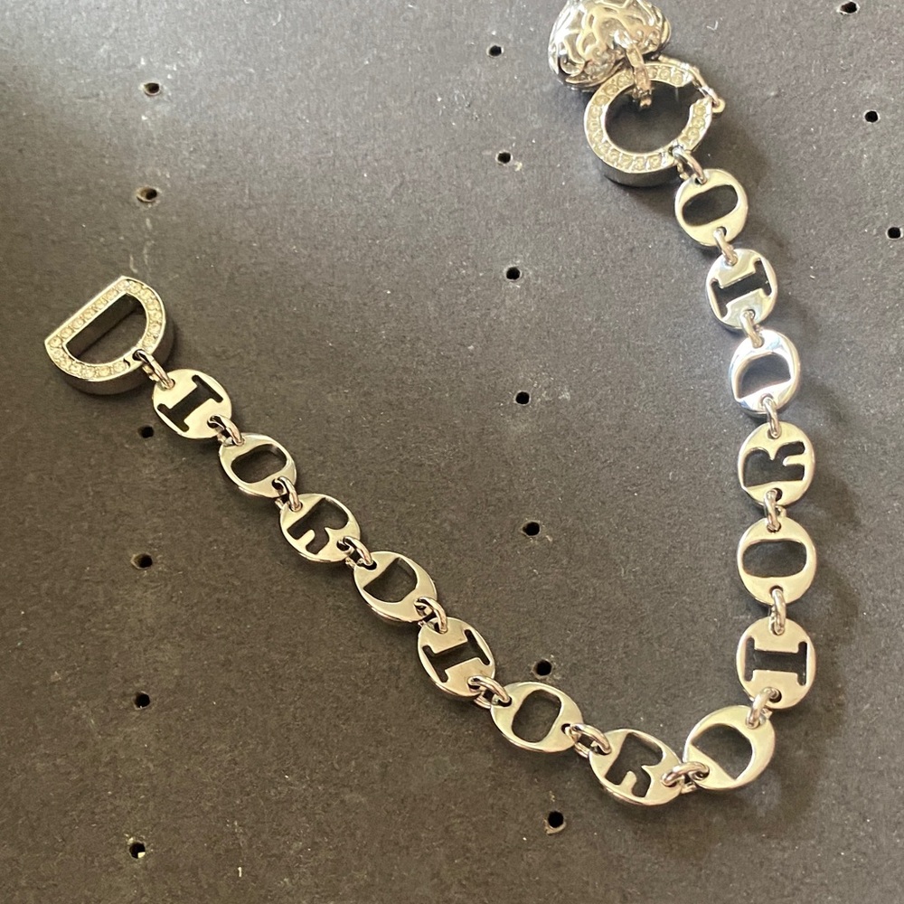 Dior Silver-Tone Crystal 'CD' Link Charm Bracelet - Picture 4 of 6